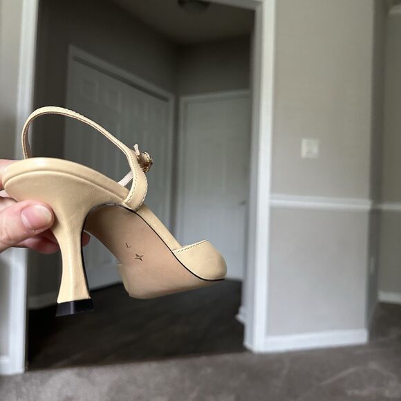 Tuckernuck Nude Leather Margot Kitten Heels Slingback Pumps Closed Pointed Toe 7 - Picture 12 of 14